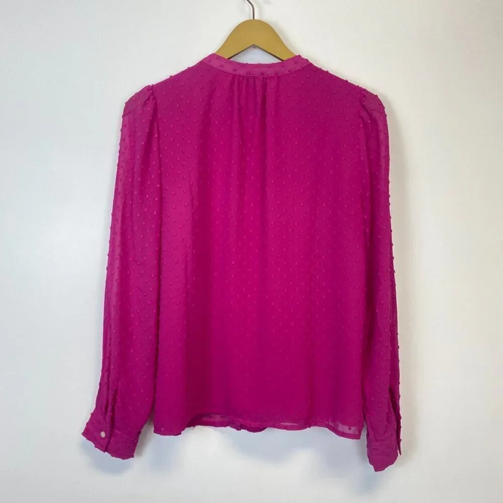 J. Crew Pink Textured Chiffon Ruffle Button Up Blouse